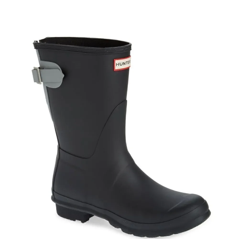 HUNTER Original Short Back Adjustable Rain‎ Boot, BLACK GRAY, Size 9, NWT